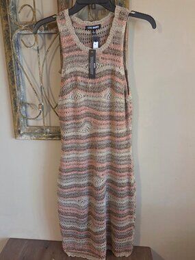 NWT Steve Madden Ronnie Sweater Dress Metallic Gold Stripe Midi Women's L